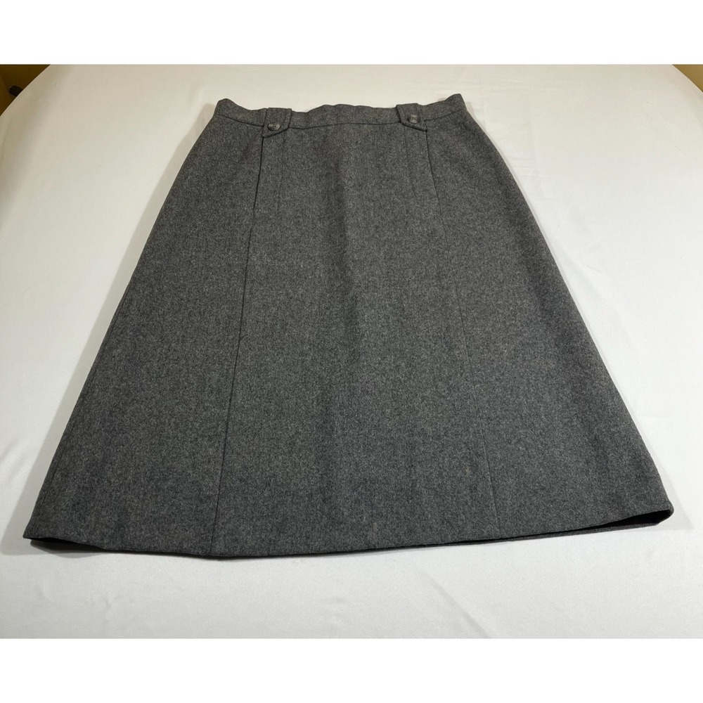 St Michael Vintage Wool A-Line Skirt 18 Grey Midi Dark Academia Mod Minimalist